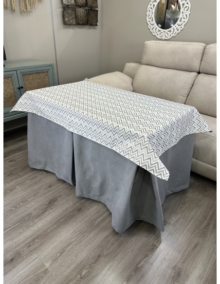 Ropa de Mesa de Camilla Antimanchas Aterciopelada Triple Grueso Nature Gris con Tapete Deluxe Torino Gris