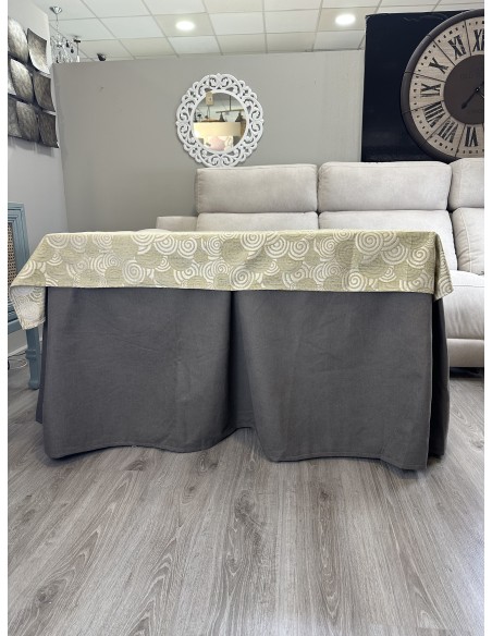 Ropa de Mesa de Camilla Antimanchas Aterciopelada Triple Grueso Nature Marrón con Tapete Deluxe Círculos Beige