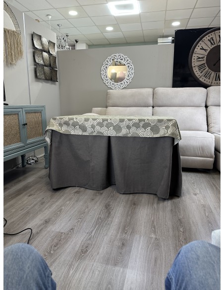 Ropa de Mesa de Camilla Antimanchas Aterciopelada Triple Grueso Nature Marrón con Tapete Deluxe Círculos Verde