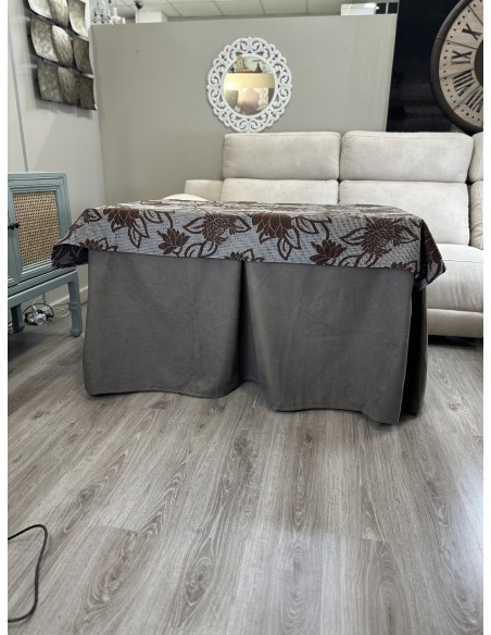 Ropa de Mesa de Camilla Antimanchas Aterciopelada Triple Grueso Nature Marrón con Tapete Deluxe Flores Marrón