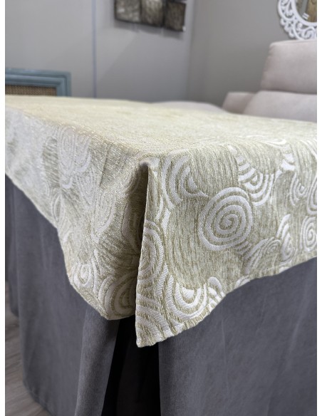 Ropa de Mesa de Camilla Antimanchas Aterciopelada Triple Grueso Nature Marrón con Tapete Deluxe Círculos Beige