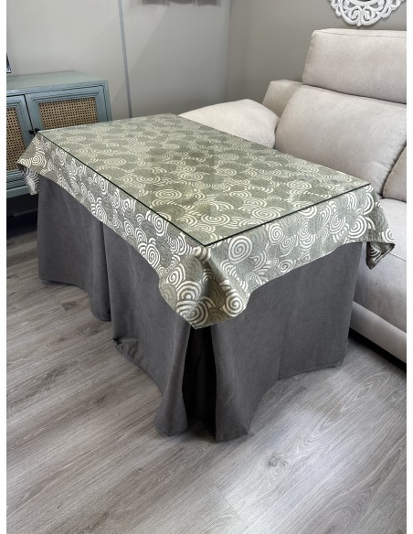 Ropa de Mesa de Camilla Antimanchas Aterciopelada Triple Grueso Nature Marrón con Tapete Deluxe Círculos Verde