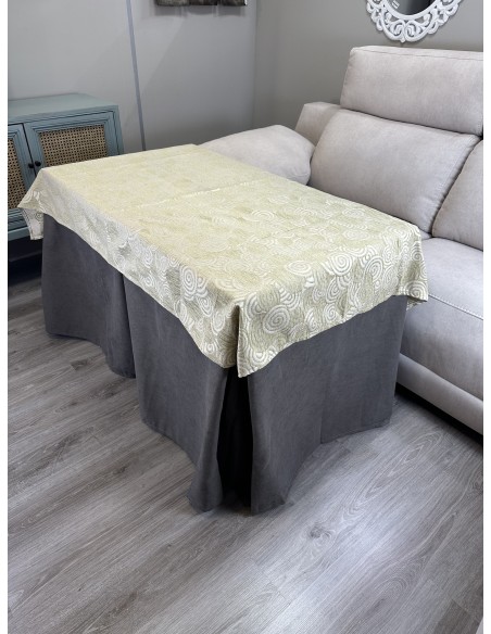 Ropa de Mesa de Camilla Antimanchas Aterciopelada Triple Grueso Nature Marrón con Tapete Deluxe Círculos Beige