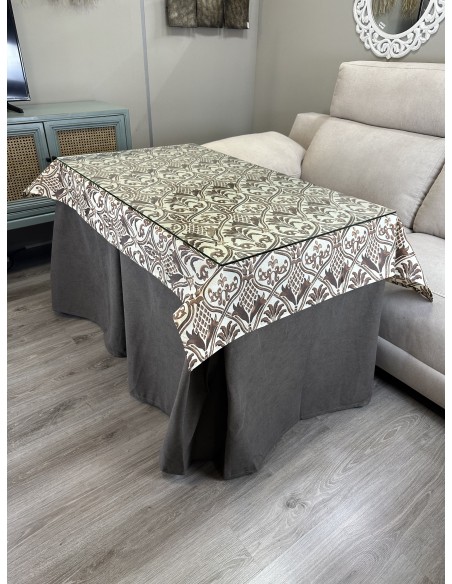 Ropa de Mesa de Camilla Antimanchas Aterciopelada Triple Grueso Nature Marrón con Tapete Deluxe Ule Marrón