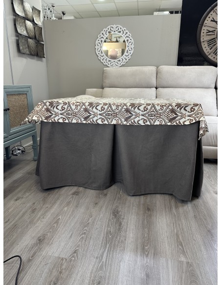 Ropa de Mesa de Camilla Antimanchas Aterciopelada Triple Grueso Nature Marrón con Tapete Deluxe Ule Marrón