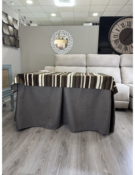 Ropa de Mesa de Camilla Antimanchas Aterciopelada Triple Grueso Nature Marrón con Tapete Deluxe Marrón Beige