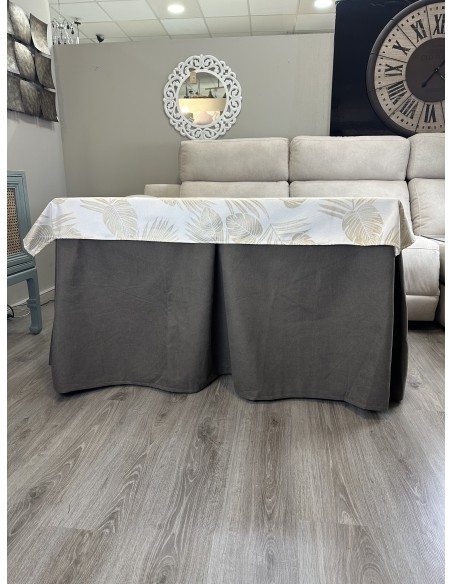 Ropa de Mesa de Camilla Antimanchas Aterciopelada Triple Grueso Nature Marrón con Tapete Deluxe Palmeras Beige