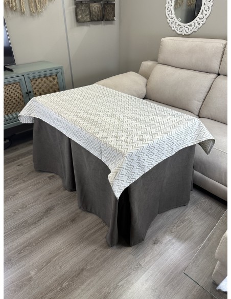 Ropa de Mesa de Camilla Antimanchas Aterciopelada Triple Grueso Nature Marrón con Tapete Deluxe Torino Rayas