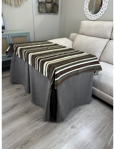 Ropa de Mesa de Camilla Antimanchas Aterciopelada Triple Grueso Nature Marrón con Tapete Deluxe Marrón Beige