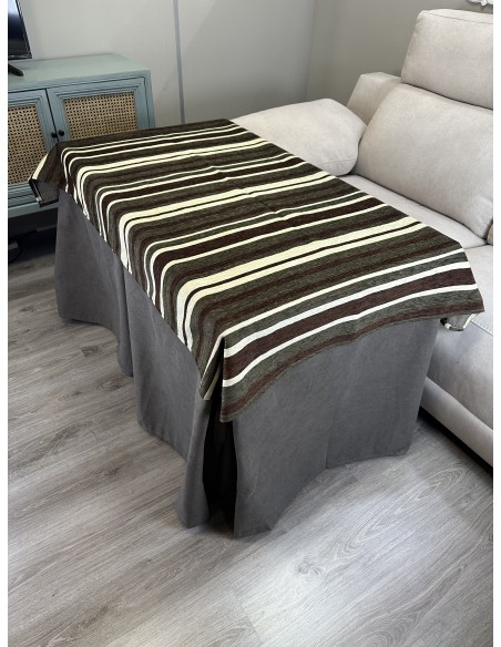 Ropa de Mesa de Camilla Antimanchas Aterciopelada Triple Grueso Nature Marrón con Tapete Deluxe Marrón Beige