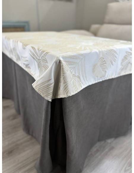 Ropa de Mesa de Camilla Antimanchas Aterciopelada Triple Grueso Nature Marrón con Tapete Deluxe Palmeras Beige