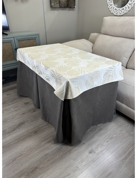 Ropa de Mesa de Camilla Antimanchas Aterciopelada Triple Grueso Nature Marrón con Tapete Deluxe Palmeras Beige