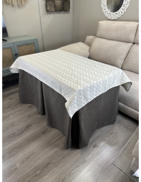 Ropa de Mesa de Camilla Antimanchas Aterciopelada Triple Grueso Nature Marrón con Tapete Deluxe Torino Rayas