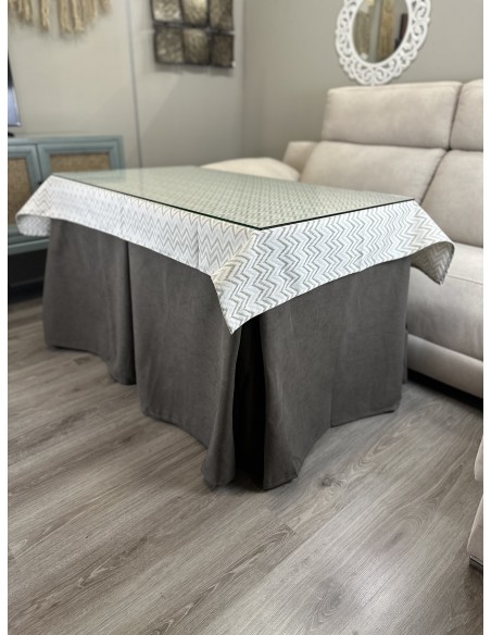 Ropa de Mesa de Camilla Antimanchas Aterciopelada Triple Grueso Nature Marrón con Tapete Deluxe Torino Rayas