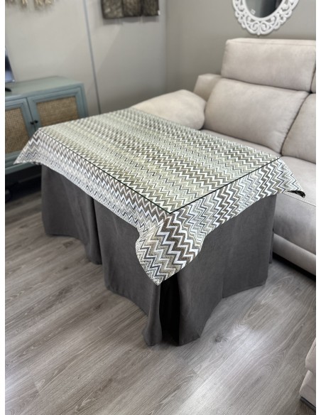 Ropa de Mesa de Camilla Antimanchas Aterciopelada Triple Grueso Nature Marrón con Tapete Deluxe Tierra