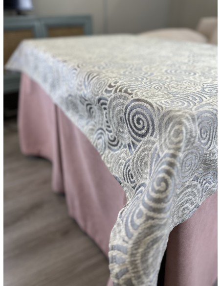 Ropa de Mesa de Camilla Antimanchas Aterciopelada Triple Grueso Nature Rosa con Tapete Deluxe Círculos