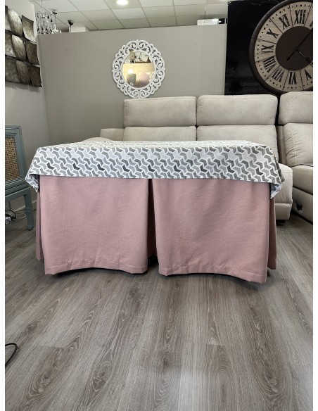 Ropa de Mesa de Camilla Antimanchas Aterciopelada Triple Grueso Nature Rosa con Tapete Deluxe Covac