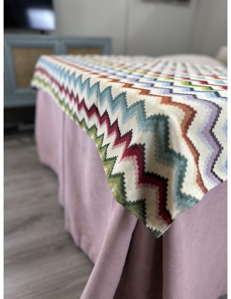 Ropa de Mesa de Camilla Antimanchas Aterciopelada Triple Grueso Nature Rosa con Tapete Deluxe Libélula