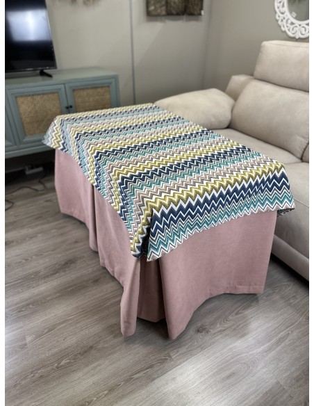 Ropa de Mesa de Camilla Antimanchas Aterciopelada Triple Grueso Nature Rosa con Tapete Deluxe Mar