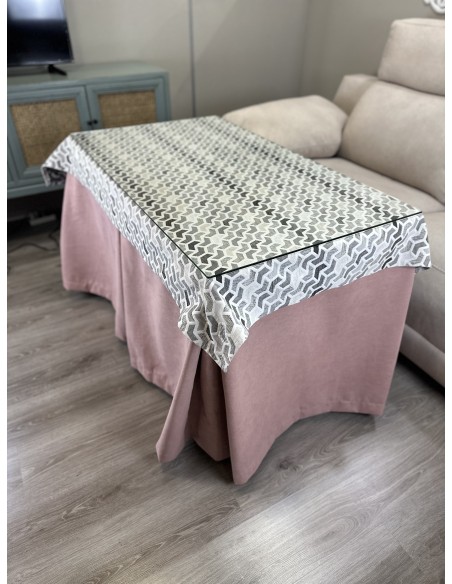 Ropa de Mesa de Camilla Antimanchas Aterciopelada Triple Grueso Nature Rosa con Tapete Deluxe Covac