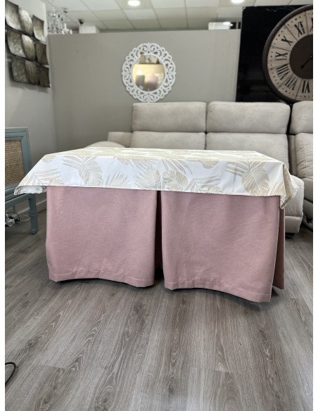 Ropa de Mesa de Camilla Antimanchas Aterciopelada Triple Grueso Nature Rosa con Tapete Deluxe Palmeras Gris