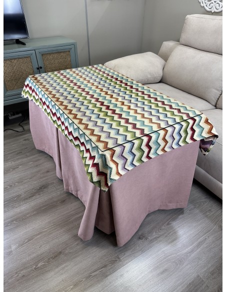 Ropa de Mesa de Camilla Antimanchas Aterciopelada Triple Grueso Nature Rosa con Tapete Deluxe Libélula