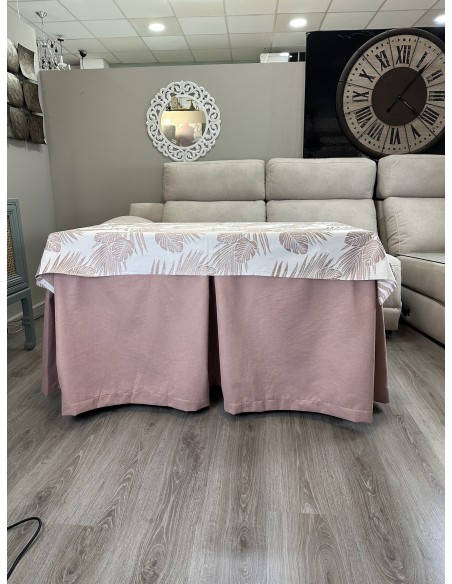 Ropa de Mesa de Camilla Antimanchas Aterciopelada Triple Grueso Nature Rosa con Tapete Deluxe Palmeras Rosa
