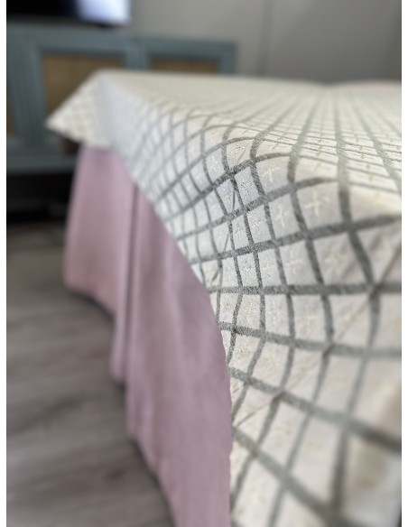 Ropa de Mesa de Camilla Antimanchas Aterciopelada Triple Grueso Nature Rosa con Tapete Deluxe Miranda