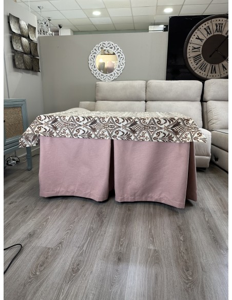 Ropa de Mesa de Camilla Antimanchas Aterciopelada Triple Grueso Nature Rosa con Tapete Deluxe Ule Marrón