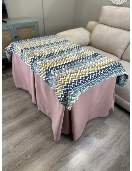 Ropa de Mesa de Camilla Antimanchas Aterciopelada Triple Grueso Nature Rosa con Tapete Deluxe Mar