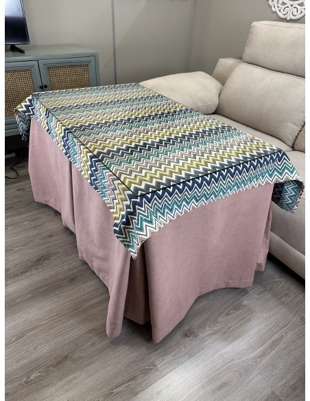 Ropa de Mesa de Camilla Antimanchas Aterciopelada Triple Grueso Nature Rosa con Tapete Deluxe Mar