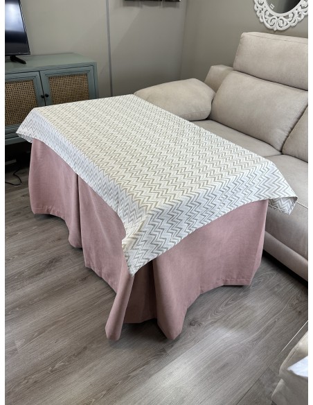 Ropa de Mesa de Camilla Antimanchas Aterciopelada Triple Grueso Nature Rosa con Tapete Deluxe Torino Beige