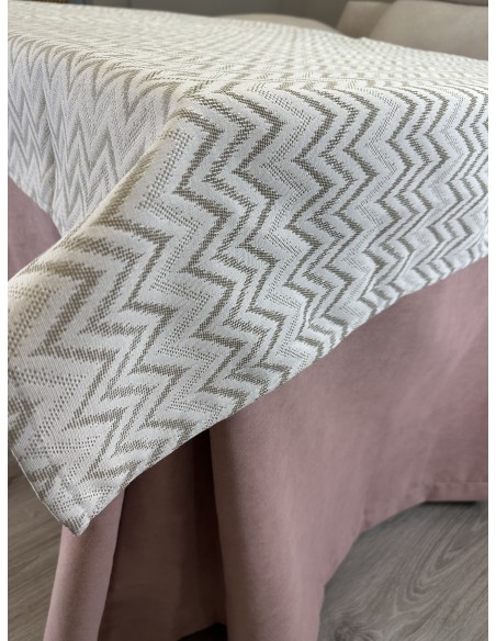 Ropa de Mesa de Camilla Antimanchas Aterciopelada Triple Grueso Nature Rosa con Tapete Deluxe Torino Beige