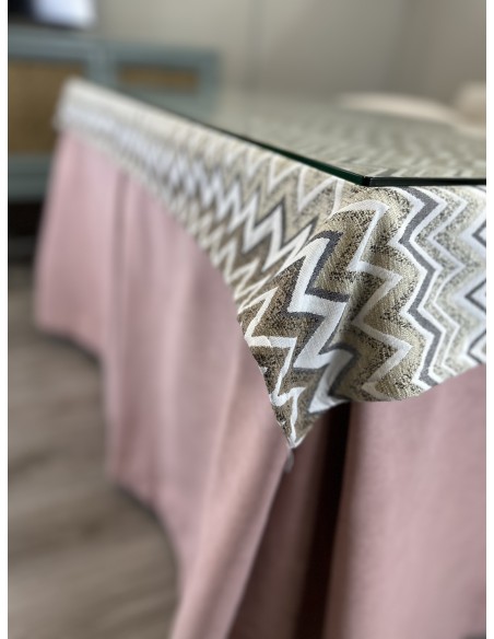 Ropa de Mesa de Camilla Antimanchas Aterciopelada Triple Grueso Nature Rosa con Tapete Deluxe Tierra