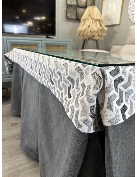 Ropa de Mesa Camilla Antimanchas Aterciopelada Triple Grueso Reforzada 10 pliegues profundos Gris con Tapete Deluxe Covap Prisma