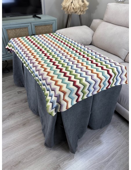 Ropa de Mesa Camilla Antimanchas Aterciopelada Triple Grueso Reforzada 10 pliegues profundos Gris con Tapete Deluxe Libélula