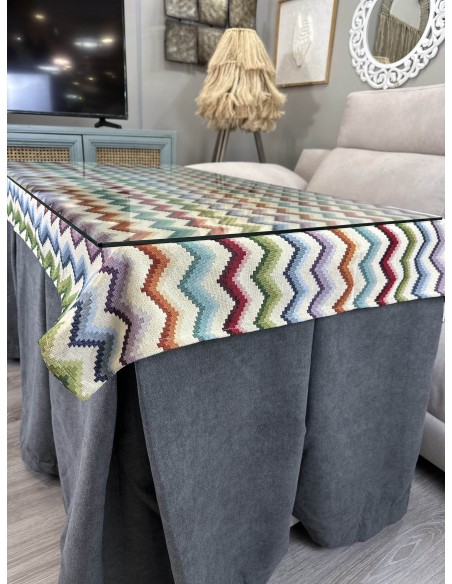 Ropa de Mesa Camilla Antimanchas Aterciopelada Triple Grueso Reforzada 10 pliegues profundos Gris con Tapete Deluxe Libélula