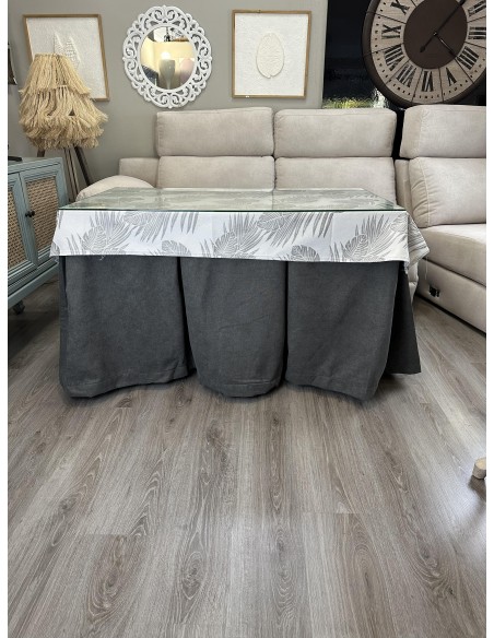 Ropa de Mesa Camilla Antimanchas Aterciopelada Triple Grueso Reforzada 10 pliegues profundos Gris con Tapete Palmeras Gris