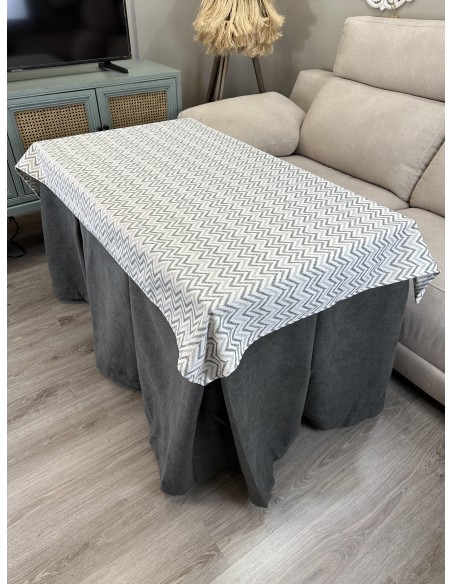 Ropa de Mesa Camilla Antimanchas Aterciopelada Triple Grueso Reforzada 10 pliegues profundos Gris con Tapete Torino Gris