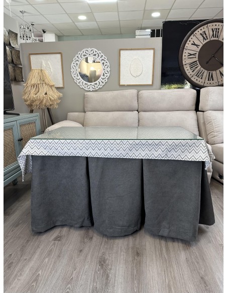 Ropa de Mesa Camilla Antimanchas Aterciopelada Triple Grueso Reforzada 10 pliegues profundos Gris con Tapete Torino Gris