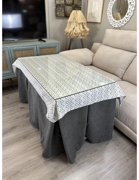 Ropa de Mesa Camilla Antimanchas Aterciopelada Triple Grueso Reforzada 10 pliegues profundos Gris con Tapete Torino Gris