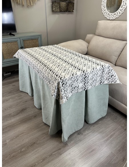 Ropa de Mesa Camilla Antimanchas Aterciopelada Triple Grueso Reforzada 10 pliegues Kumar Agua con Tapete Covac Prisma Gris