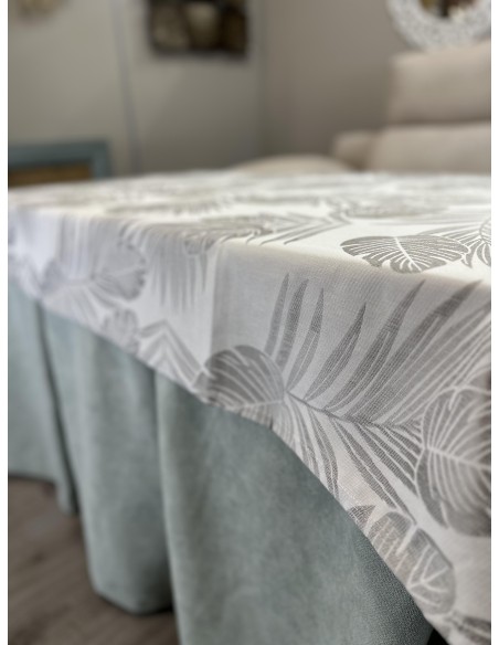 Ropa de Mesa Camilla Antimanchas Aterciopelada Triple Grueso Reforzada 10 pliegues Kumar Agua con Tapete Palmeras Gris