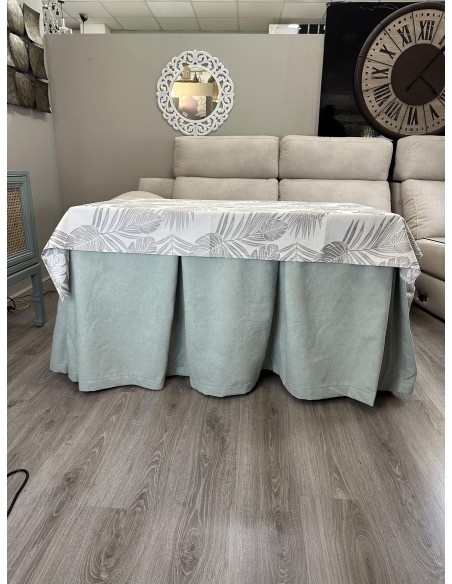 Ropa de Mesa Camilla Antimanchas Aterciopelada Triple Grueso Reforzada 10 pliegues Kumar Agua con Tapete Palmeras Gris