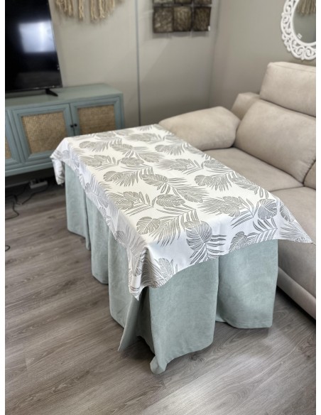 Ropa de Mesa Camilla Antimanchas Aterciopelada Triple Grueso Reforzada 10 pliegues Kumar Agua con Tapete Palmeras Gris