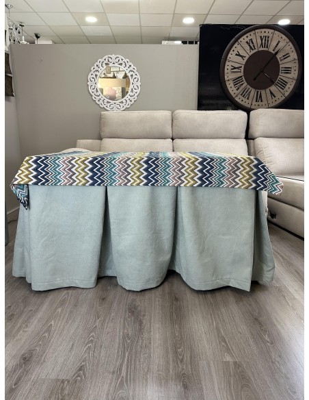 Ropa de Mesa Camilla Antimanchas Aterciopelada Triple Grueso Reforzada 10 pliegues Kumar Agua con Tapete Mar