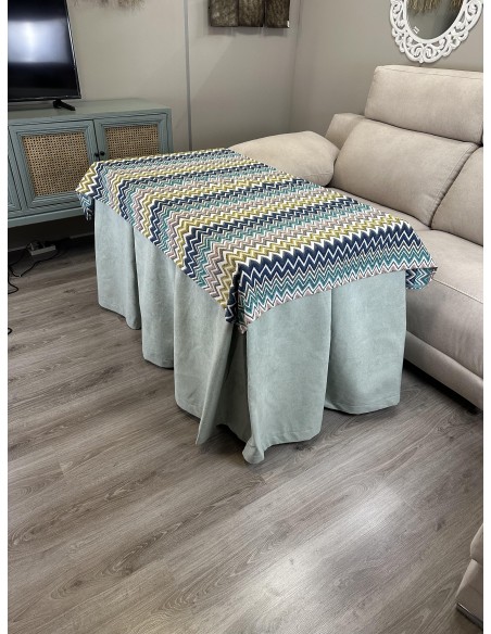 Ropa de Mesa Camilla Antimanchas Aterciopelada Triple Grueso Reforzada 10 pliegues Kumar Agua con Tapete Mar