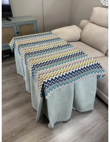 Ropa de Mesa Camilla Antimanchas Aterciopelada Triple Grueso Reforzada 10 pliegues Kumar Agua con Tapete Mar