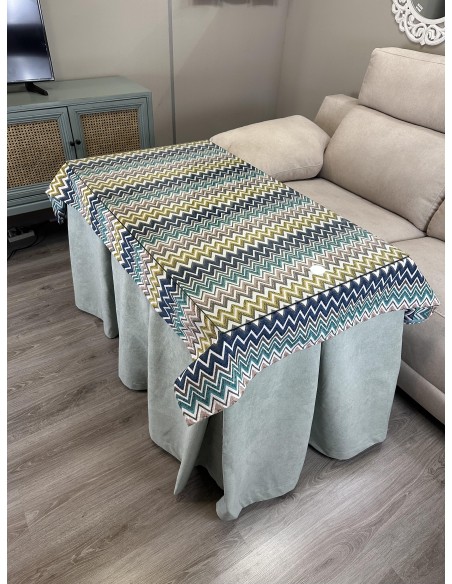 Ropa de Mesa Camilla Antimanchas Aterciopelada Triple Grueso Reforzada 10 pliegues Kumar Agua con Tapete Mar