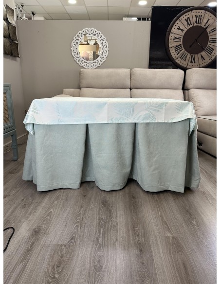 Ropa de Mesa Camilla Antimanchas Aterciopelada Triple Grueso Reforzada 10 pliegues Kumar Agua con Tapete Palmeras Verdes